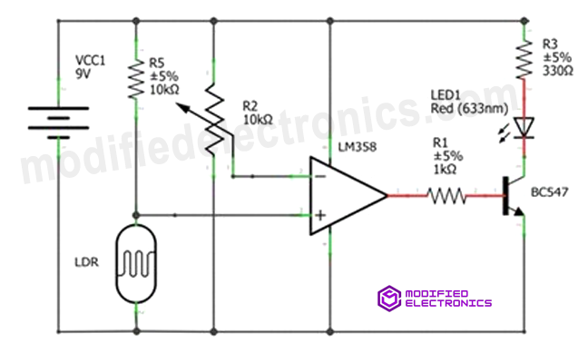 Emergency-light-using-LM358-and-LDR-sensor