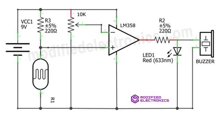 Light-detector-Circuit-using-LM358-Op-amp-IC